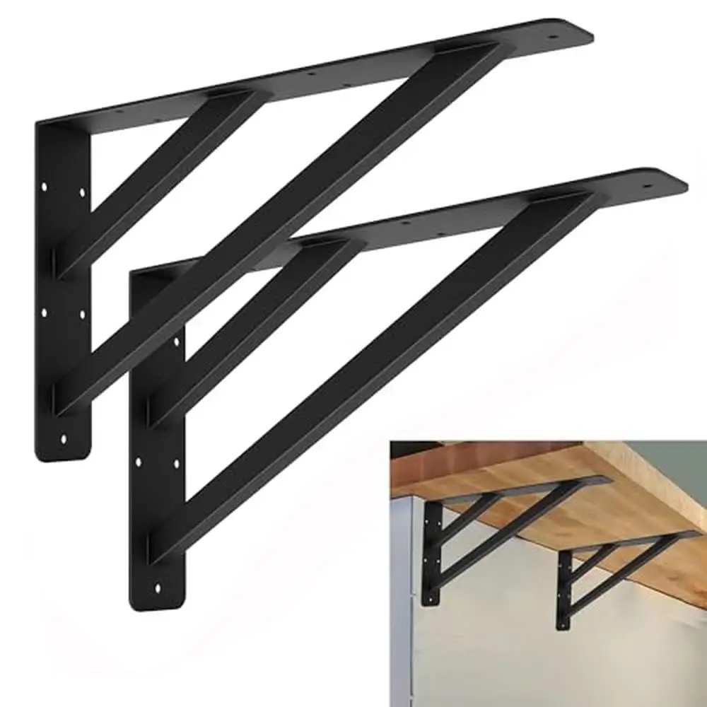 Heavy Duty Shelf Bracket 16 inch Countertop Support Steel Mantel Brackets Tops Metal Triangle Design 500lbs Multi-functional