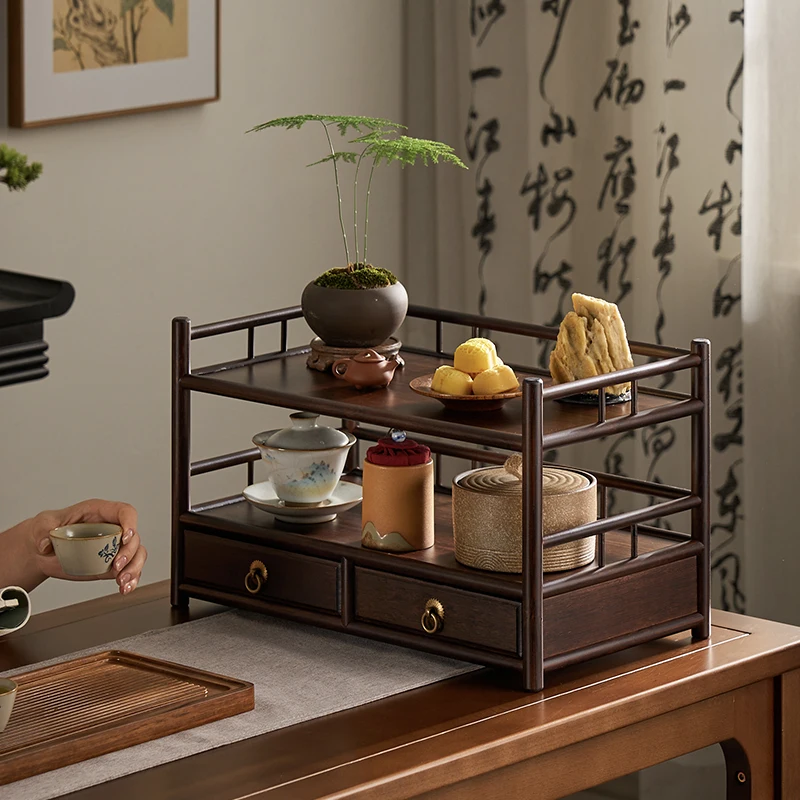 Teapot Bogu rack, tea set, storage rack, teacup cover bowl, shelf widened double-layer Chinese tea shed