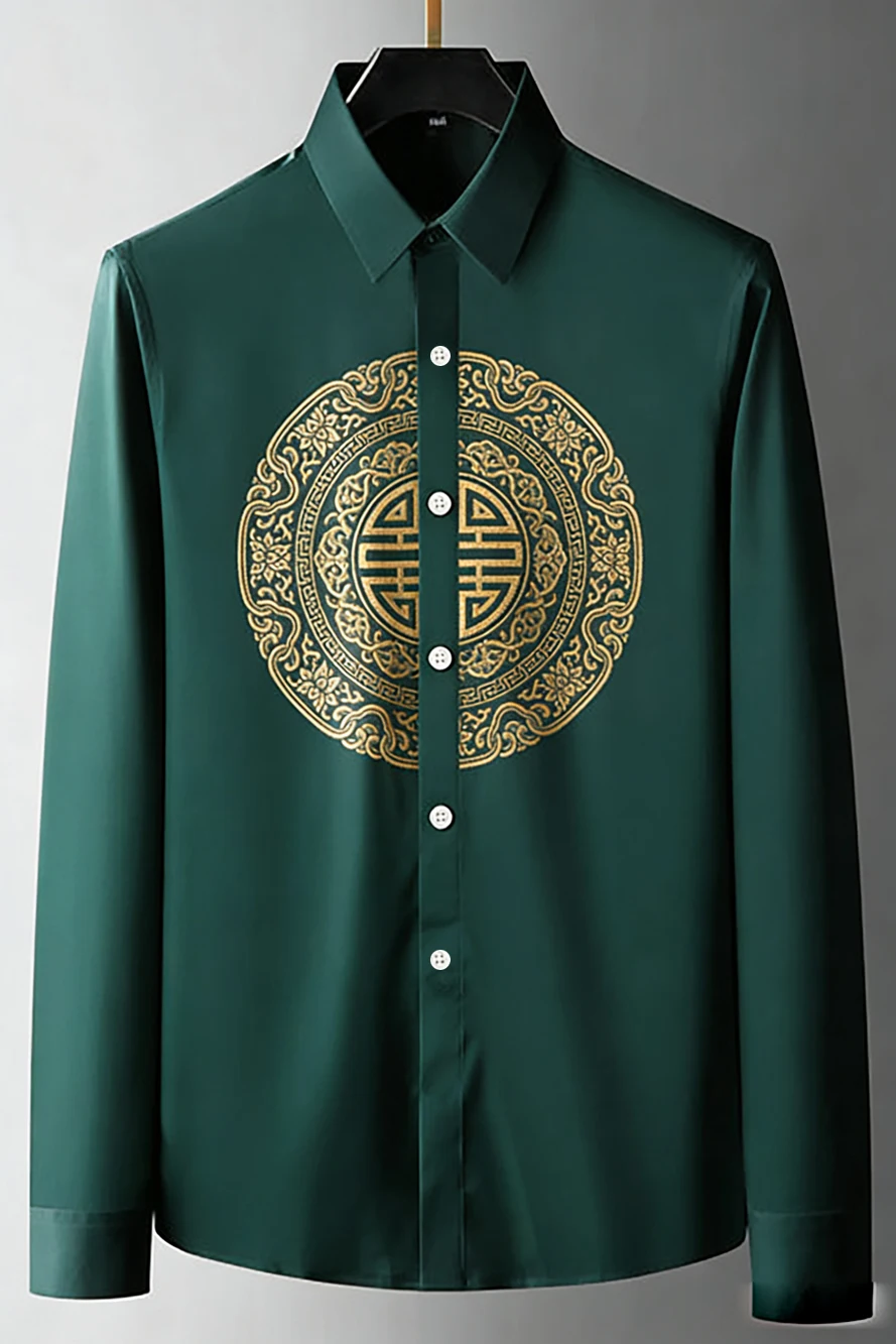 Camisa estampada festiva navideña de lujo ligera para hombre, camisa hawaiana de manga larga con botón de solapa para playa, ropa para fiesta al aire libre para hombre