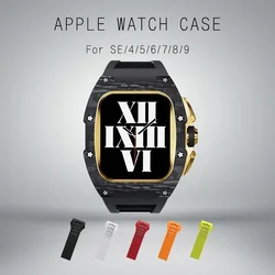 Apple Watchケース,44mm, 45mm,se,4,5,6,7,8と互換性のあるプレミアムストラップ付きチタン合金ケース