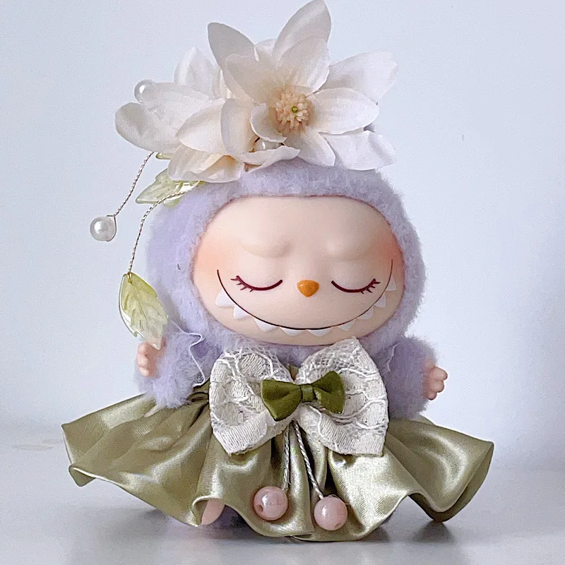 

For 15-17cm Labubu Clothing V1/V2/V3 Green And White Elf Skirt Set Doll Accessories Labubu Accessories