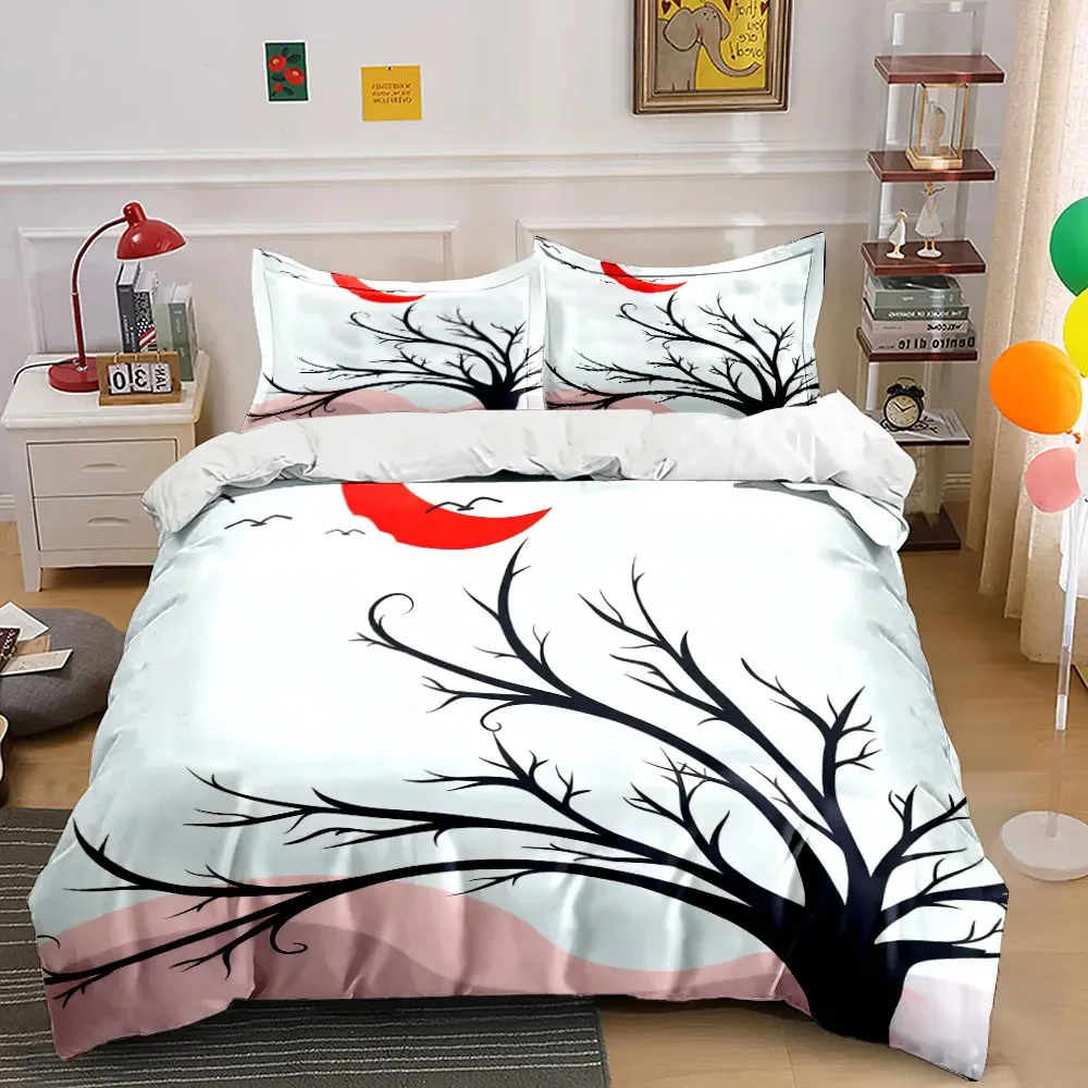 Red Moon Tree Art Decor Soft Comfortable Duvet Cover Bedding Set Included 1*Duvet Cover & 2*Pillowcases, gift