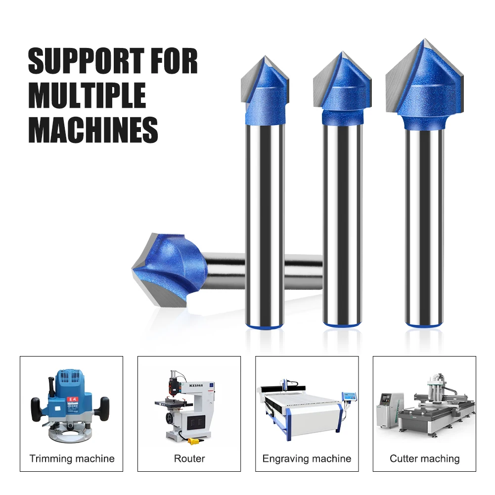 6mm 1/4in Shank 90 Degree V Type Slotting Cutter Router Bit CNC Solid Carbide Woodworking Milling Cutter Carving Grooving Tools