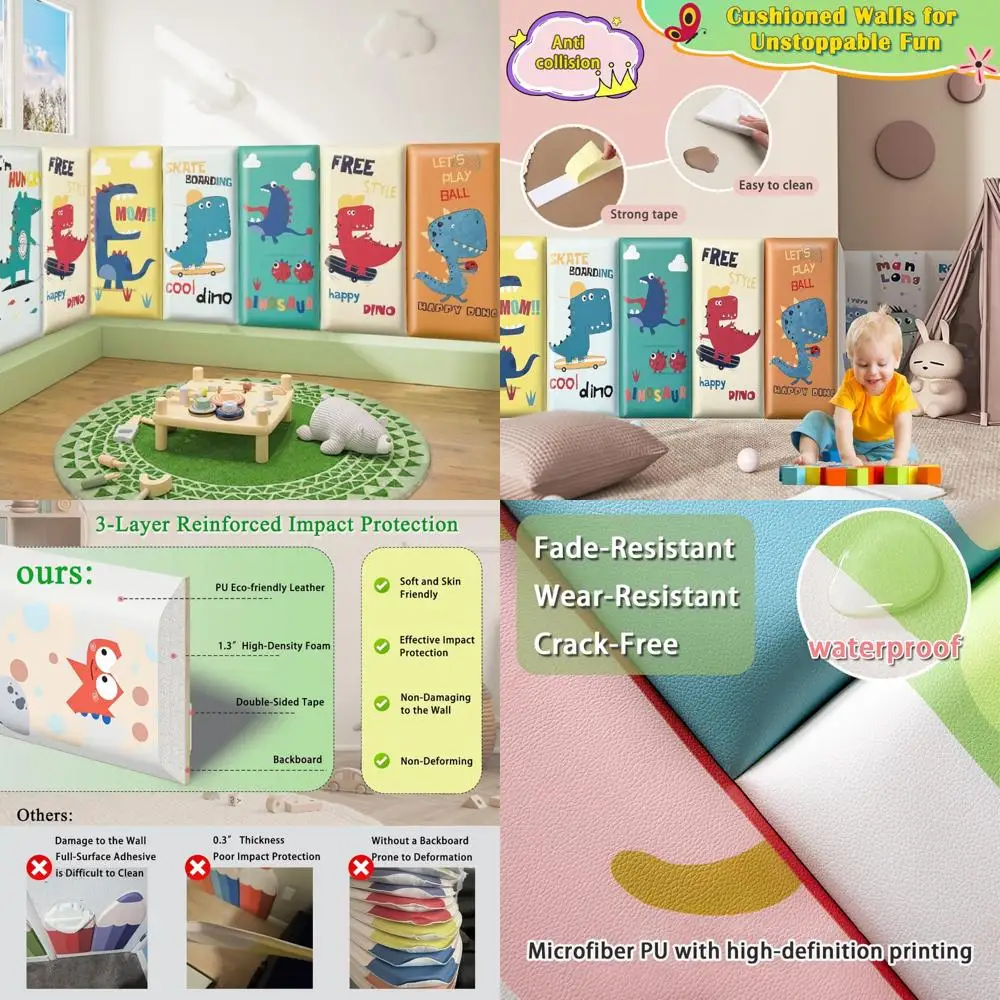 

6 шт. противоударная накладка на стену для детской игровой комнаты, 3D-стеноуловитель и наклейка, мягкая настенная подушка 19,7 x 7,8 дюйма, обивка