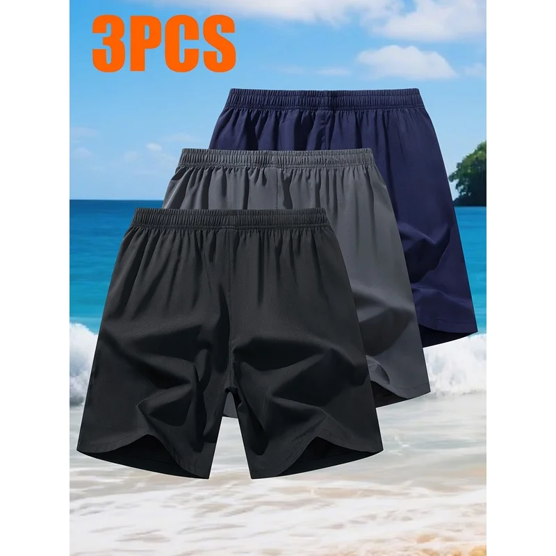 Men's Summer Shorts Three-Piece Gym Solid Color Breathable Quick-Drying Basketball Y2k Clothes Training Sport Pants Mens Shorta