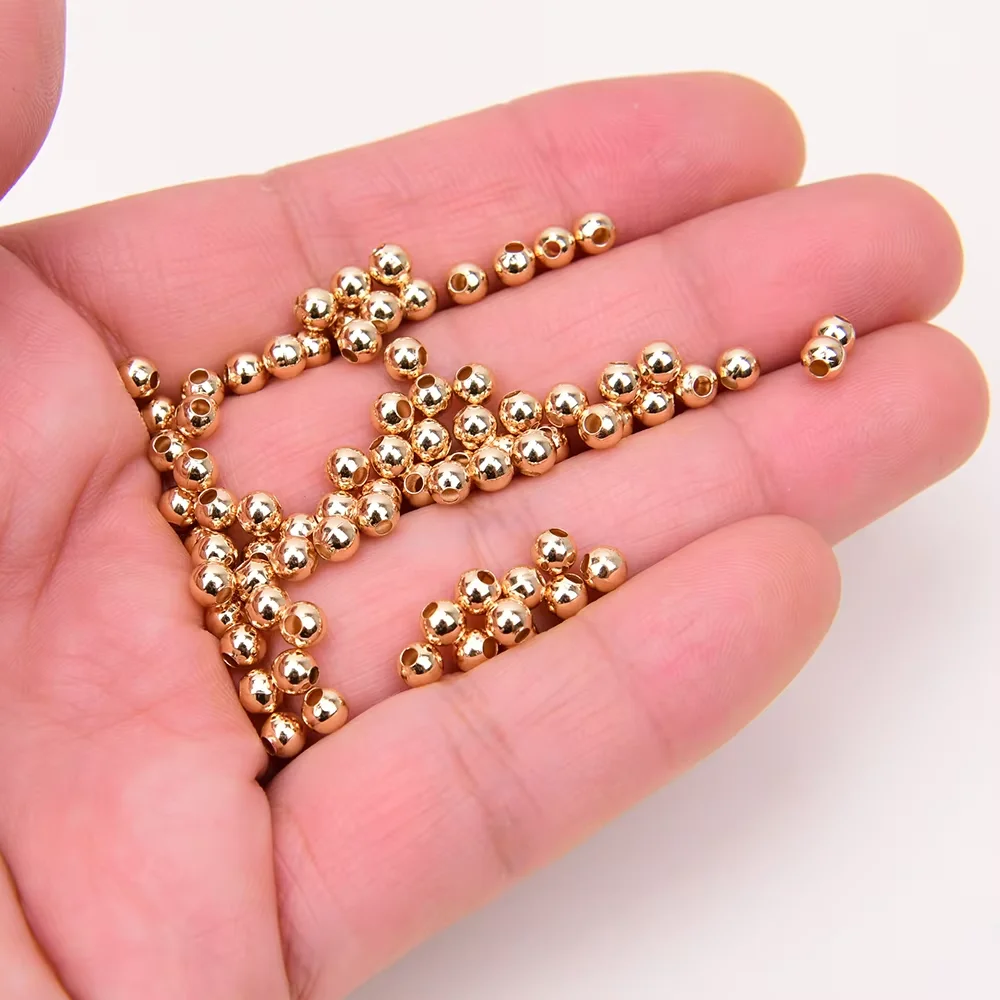 300 Pcs Copper Round Ball Jewelry partition beads Gold Plated Jewelry Findings DIY