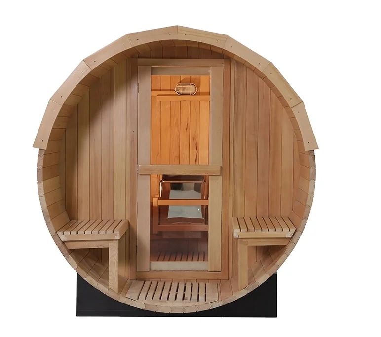 Outdoor SaunaWholesale Outdoor 4-6 Person Canada Hemlock Sauna Dry Wet Steam Barrel Sauna