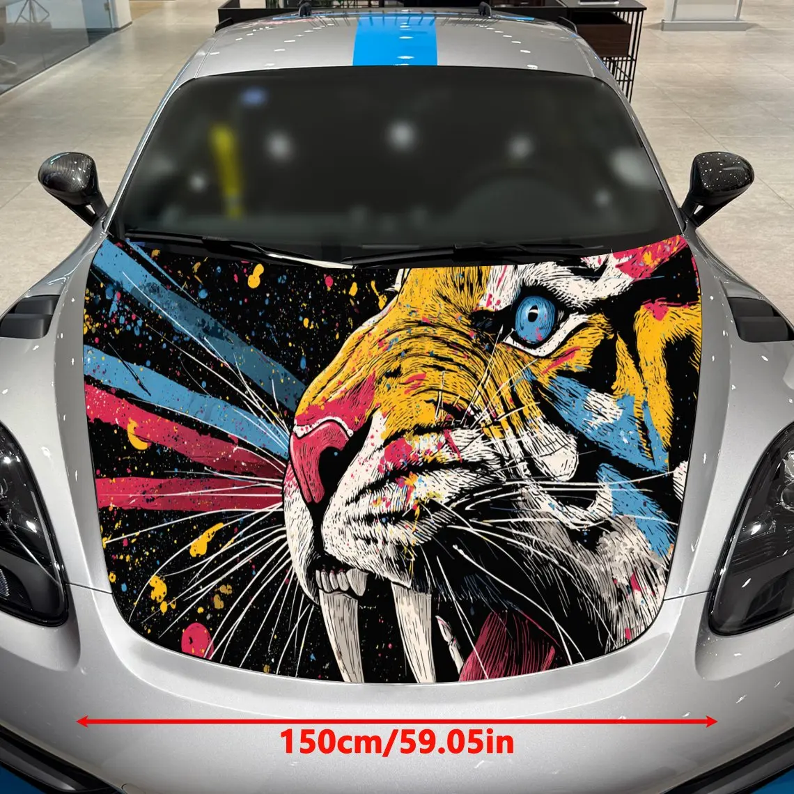 Graffiti Tiger Brave Charm Thrill PVC Car Hood Wraps, Self-Adhesive Waterproof Car Bonnet Decal Sticker, Car Decoration Protecti