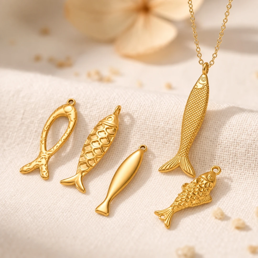5pcs Stainless Steel 3D Fish Charm Pendant Gold Plated Animal Pendants for Necklace Bracelet Earring Diy Jewelry Making Supplies - view 5