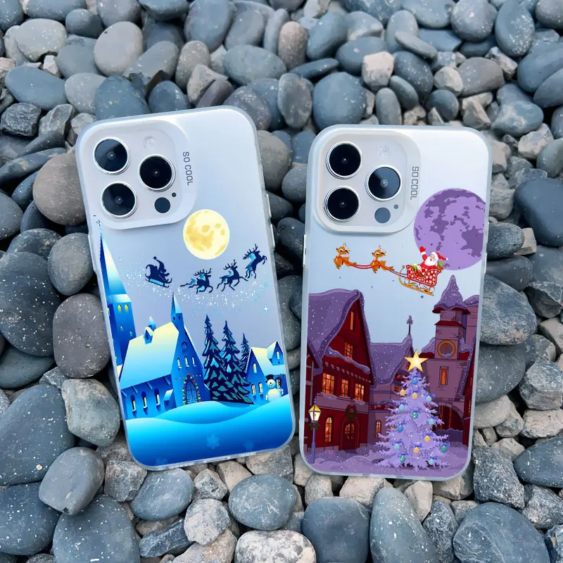 Merry Christmas Tree Snow Scene Phone Case for iPhone 15 Pro Max 14 13 12 Mini 11 Pro Max 15 14 plus Shockproof Laser Back Cover