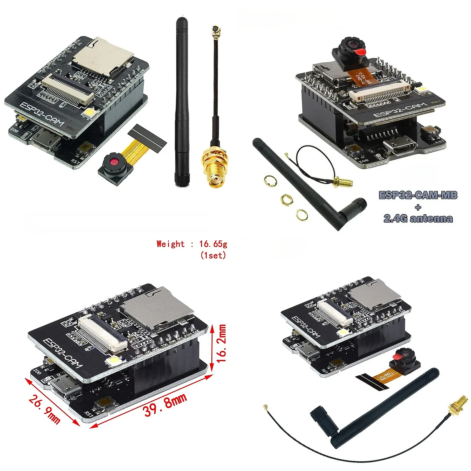 WIFI + module ESP32-CAM + ESP32 substrate CH340G + 2.4G antenna (set)