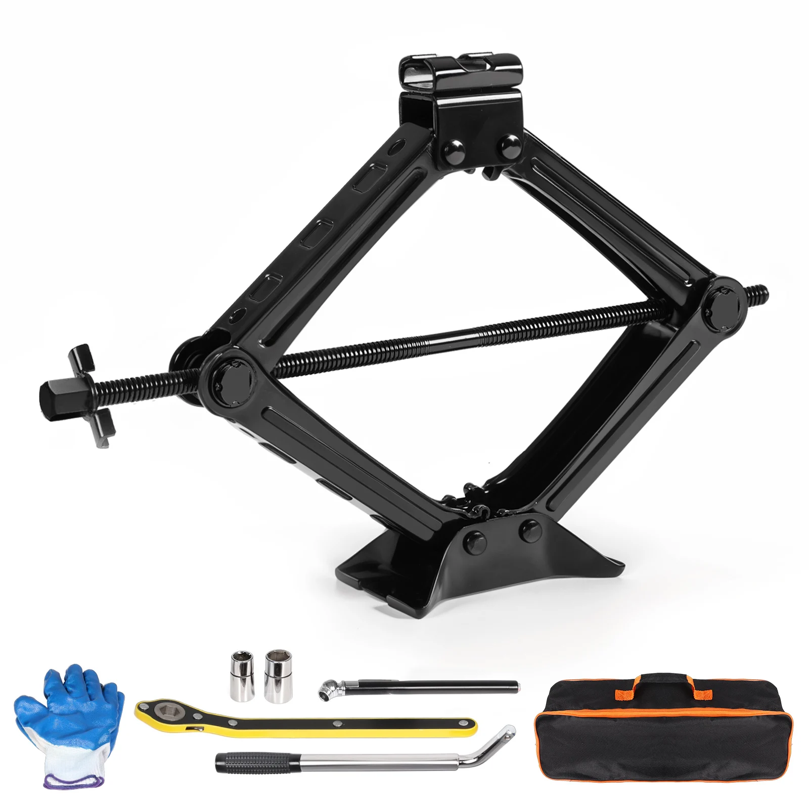 Kit de cric de voiture de 2 tonnes, kit d'outils de cric de pneu, kit d'urgence universel de voiture avec clé à cosse, cric à ciseaux en matériau robuste pour voiture SUV