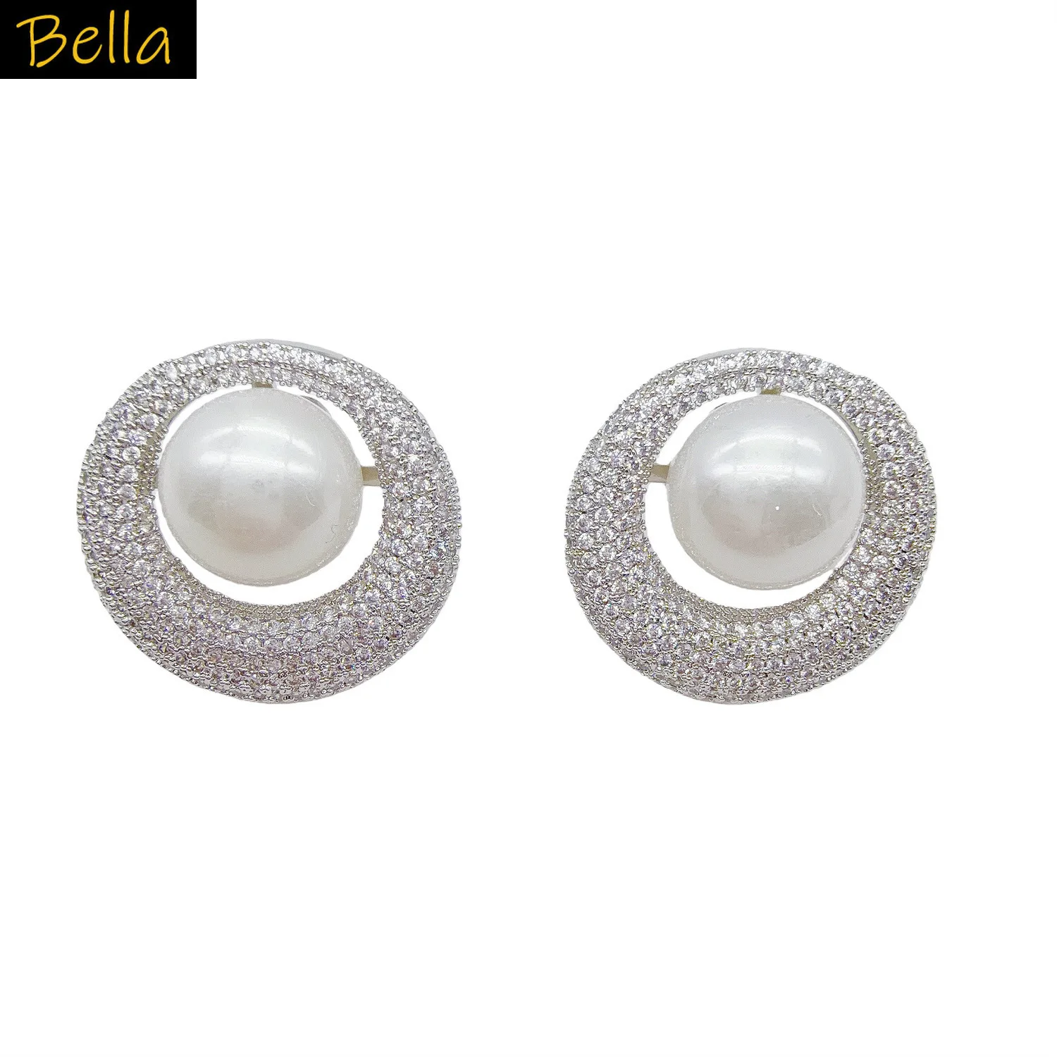 

silver color stud earrings for women shiny jewelry shiny zircon round circle stud earrings elegant new jewelry gala event party