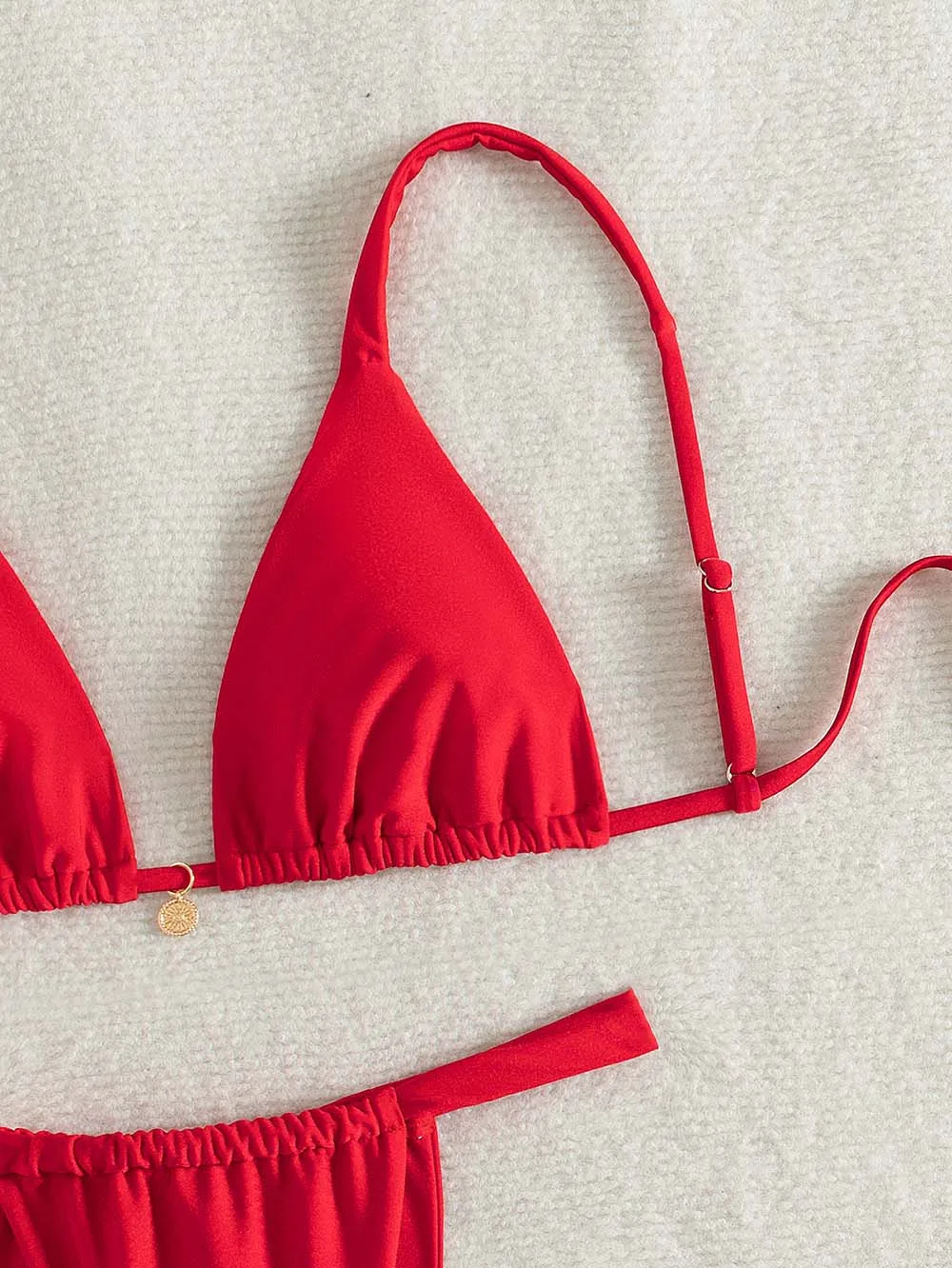 Bikini Triange rojo Tanga traje de baño de dos piezas traje de baño Y2K dopamina Halter traje de baño para Yong Gril Vocation