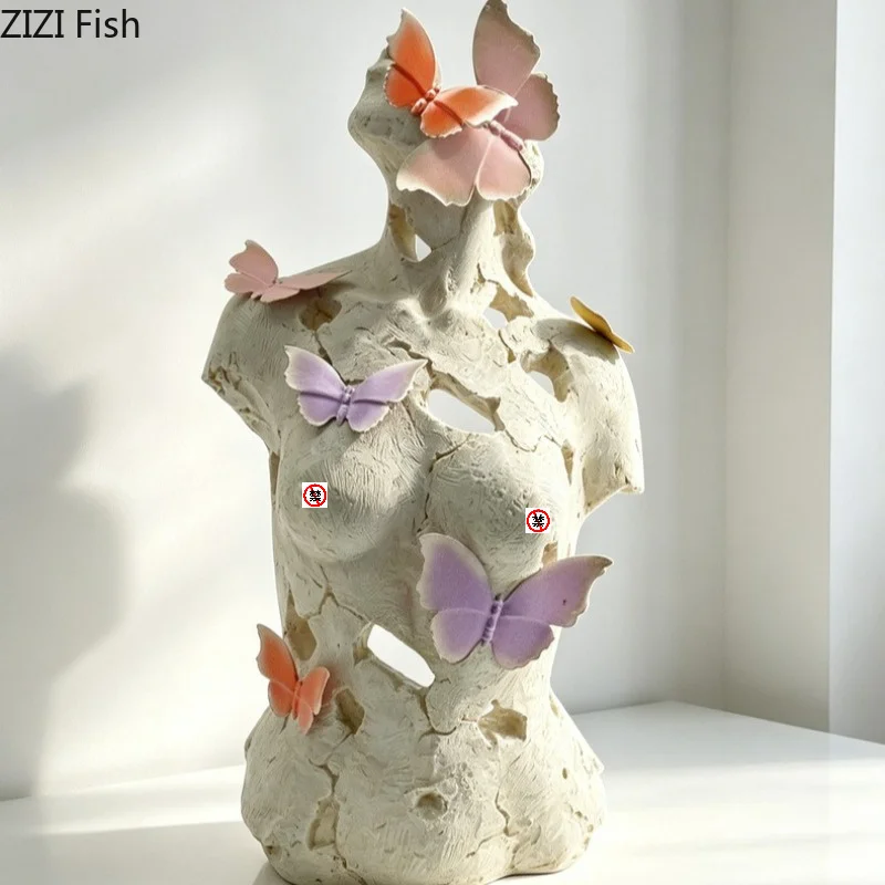 Human Body Sculpture Butterfly Half Body Statue Character Ornaments Art Model Handicrafts Figurines Room Aesthetic Decor