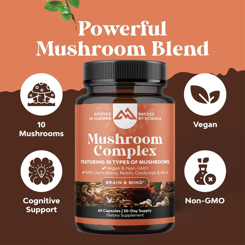 

Lion's mane mushroom Ganoderma lucidum immune support adaptogen -10 times mushroom mixture supplement vegetarian capsule