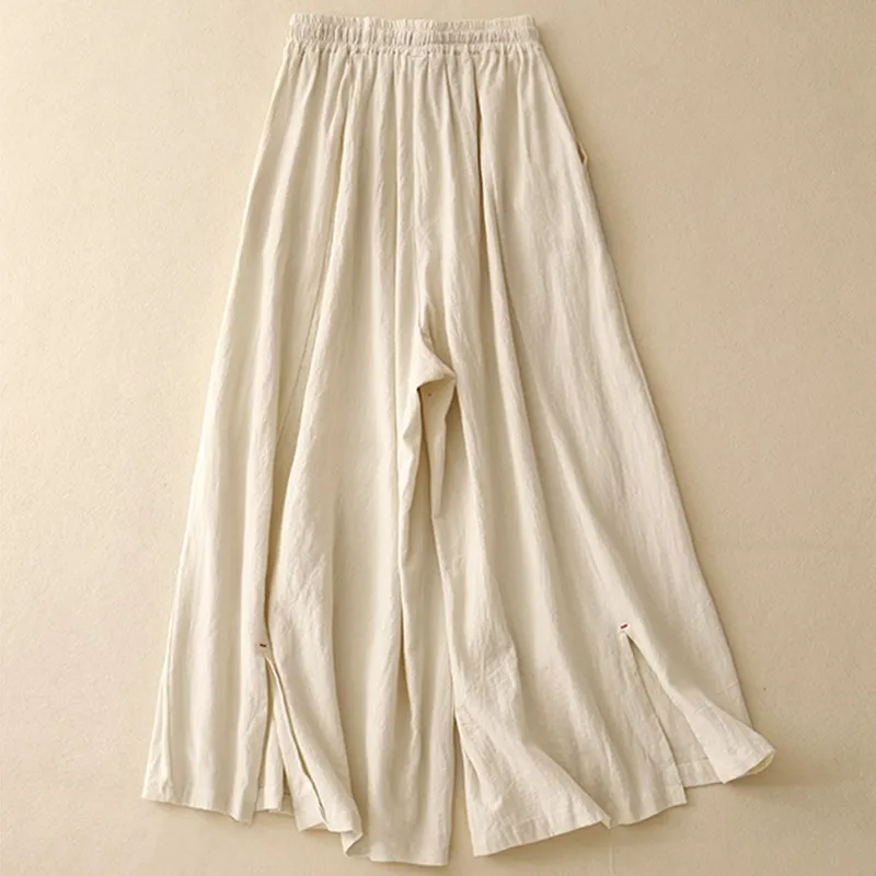 High Waist Wide Leg Pants Women New Arrival 2024 Summer Vintage Style Solid Color Loose Female Ankle-length Casual Pants W3845