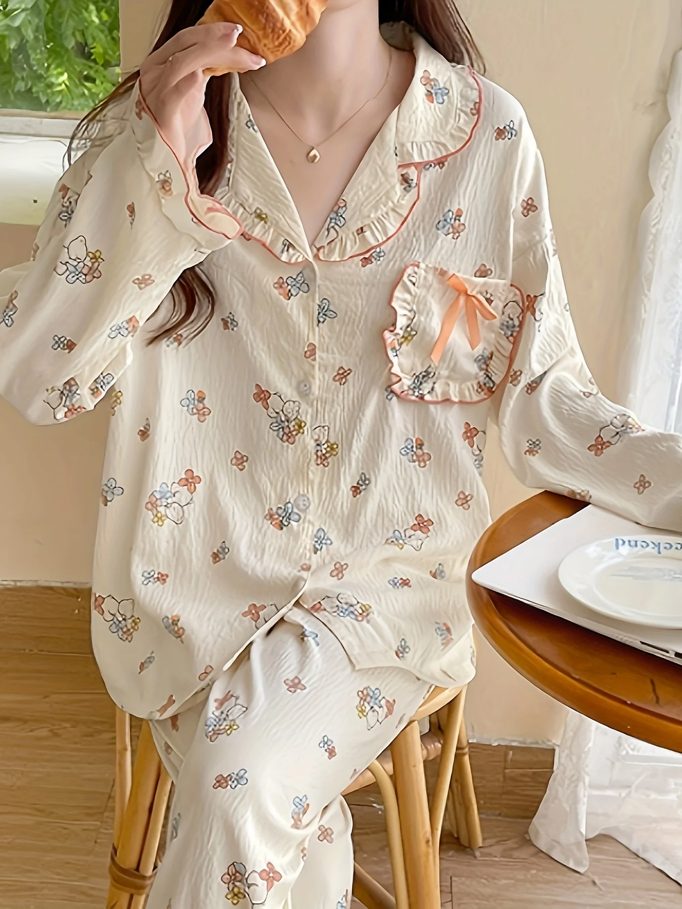 

Новые женские весенне-осенние пижамы — топ с длинными рукавами и длинные брюки, милая, милая и свободная домашняя одежда.