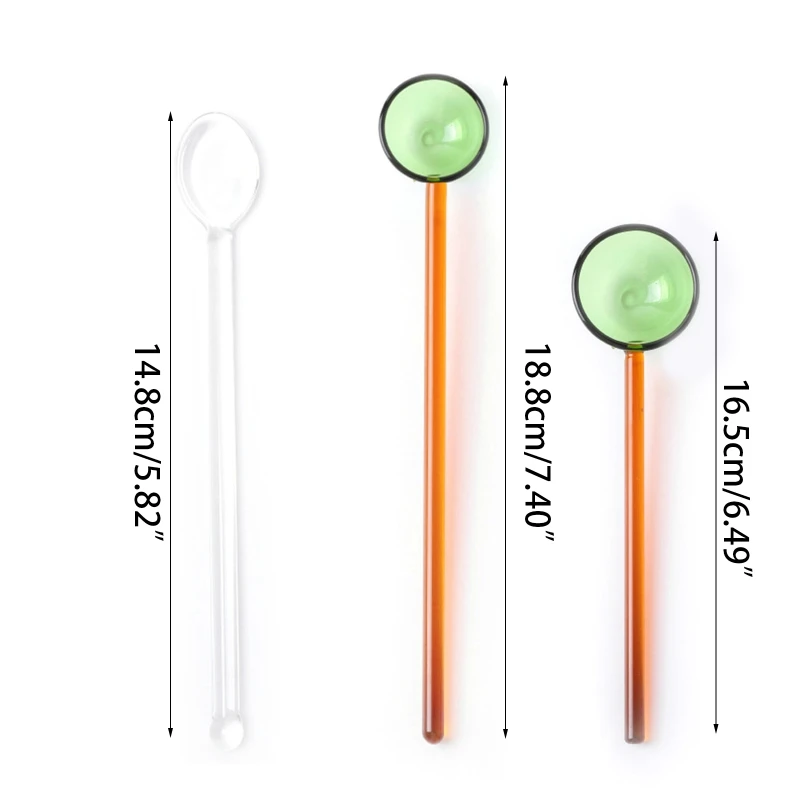 Colored Glass Dessert Spoon Transparent Long Handle Coffee Stirring Spoon for Home Fruit Juice Coffee Iced Beverage Mixing