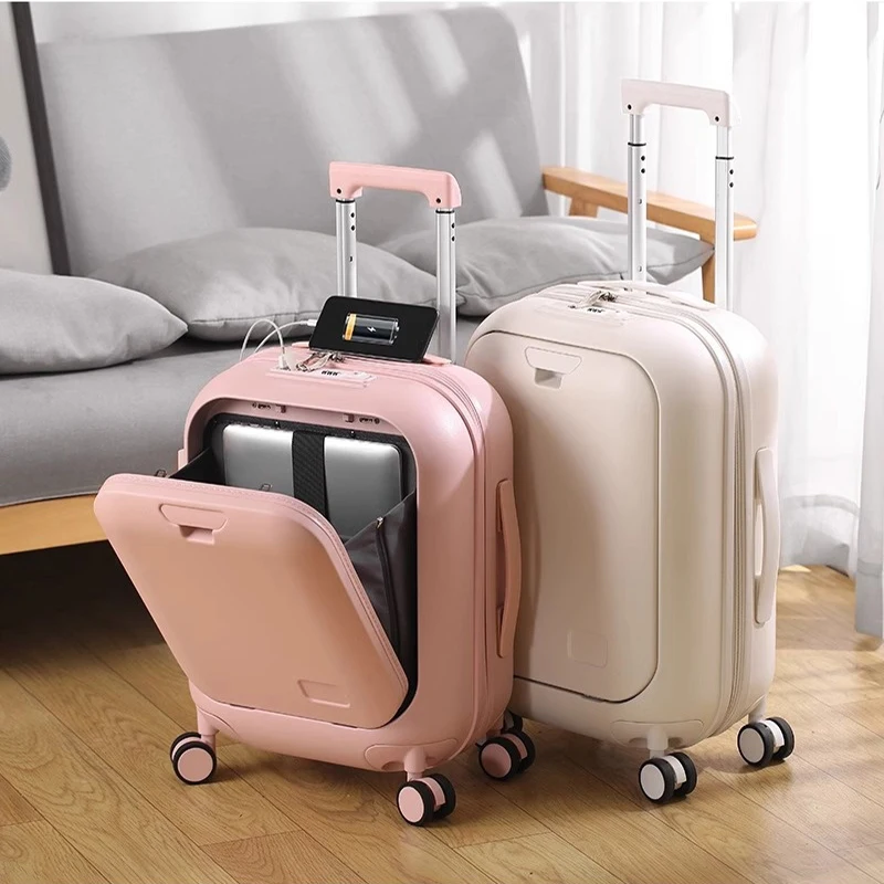 Valise à roulettes d'embarquement avec ouverture avant, petite boîte à verrou de portabilité, port de charge USB, valise de voyage, 20 pouces, 18 pouces, nouveau, 2024