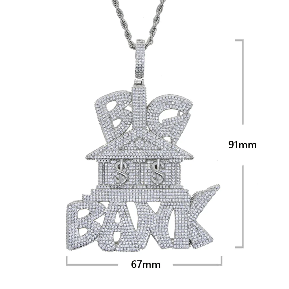 Iced Out Big Bank Dollar Sign Pendants Necklace Full Cubic Zircon Bling 5A CZ Paved Hip Hop Rapper Jewelry for Men