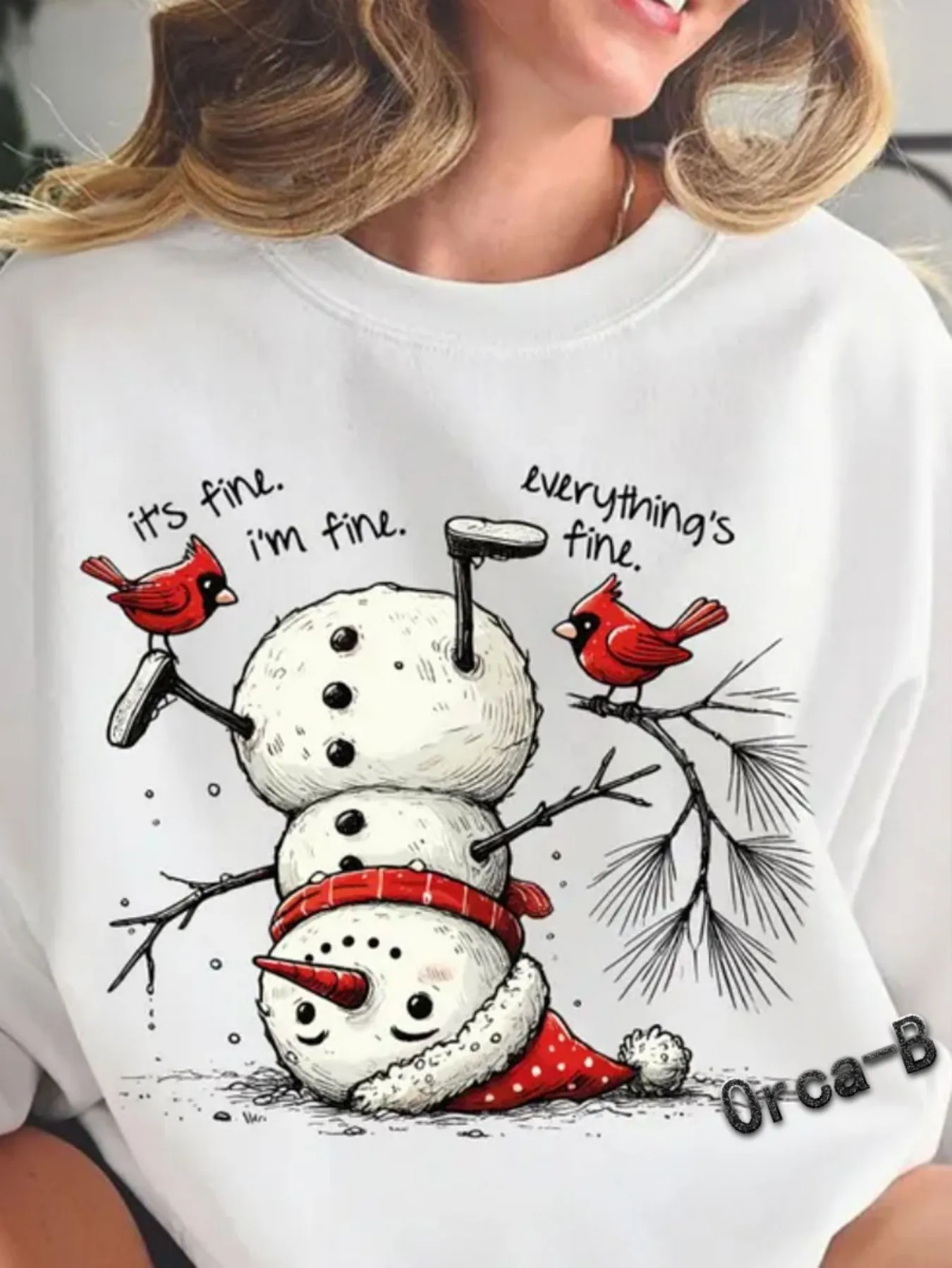 

Casual T-Shirt for Women Fun Falling Snowman I'm Fine Pattern Printed Short Sleeves Crew Neck Women Summer Top Clothing
