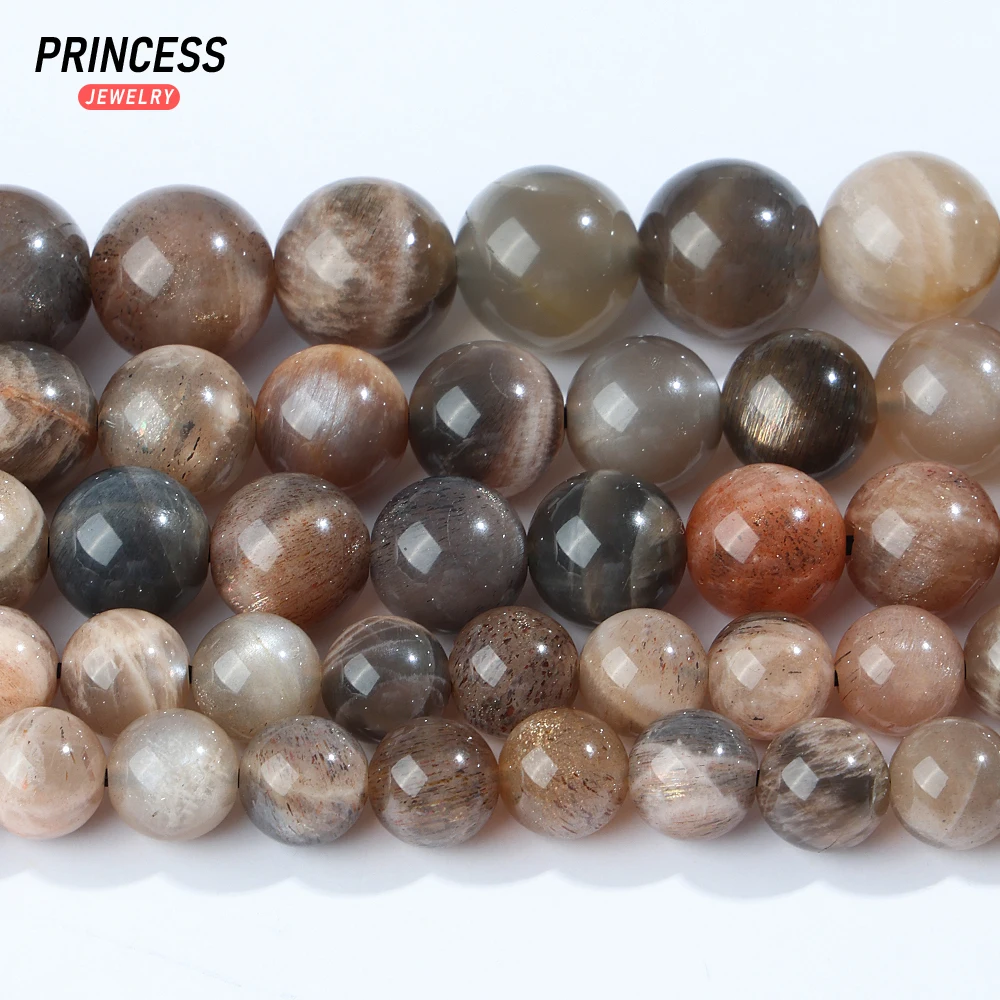 A++ Natural Black Golden Sunstone 6 8 10mm Loose Beads for Jewelry Making Bracelet Wholesale Stone Beads DIY Accessories