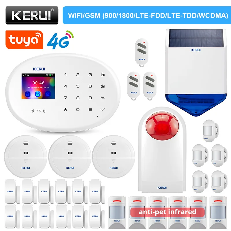 KERUI W204 4G Alarm System with Anti-pet PIR Motion Detector WIFI GSM Tuya Smart APP Remote Control Door Sensor Wireless Siren