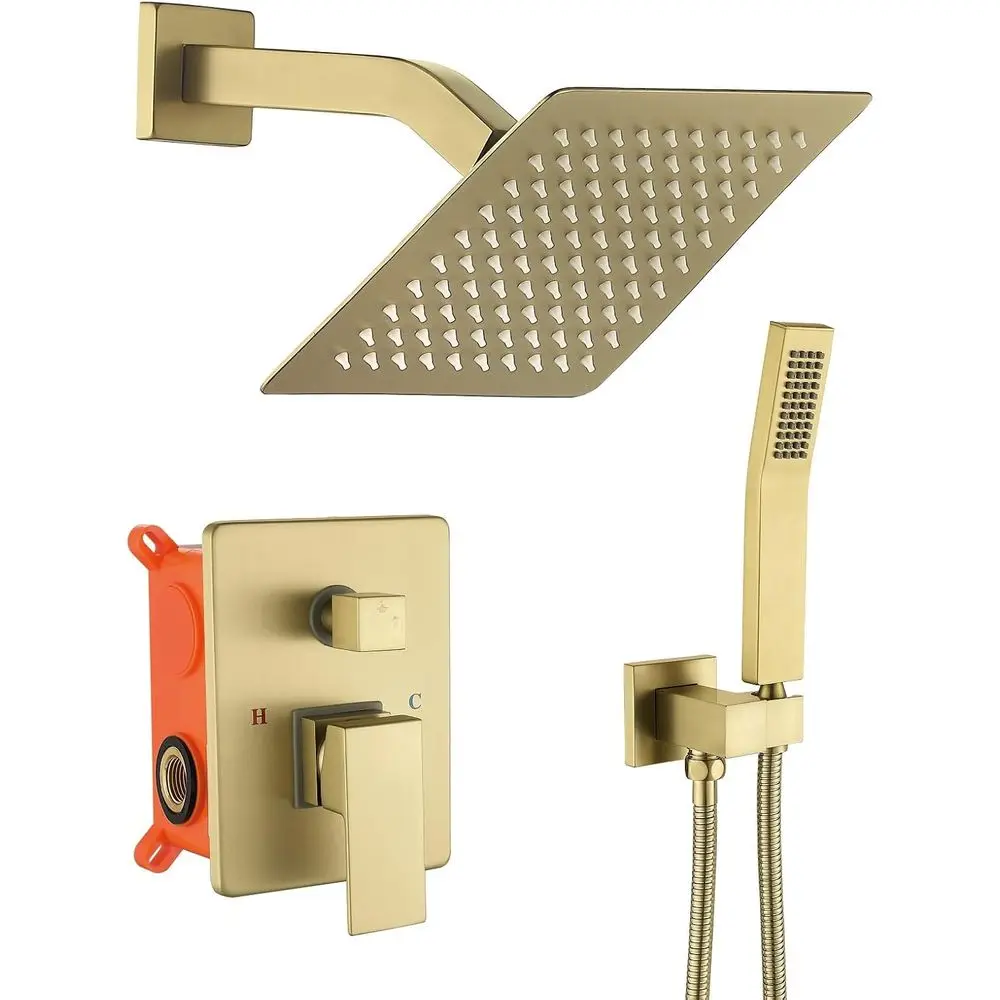 

8-Inch Brushed Gold Shower System with Rain Shower and Handheld Combo, Dual-Function Pure Balance Shower Fixtures, Includes Trim