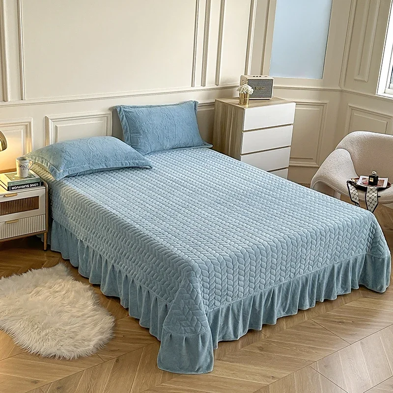 2024 new milk fleece three-dimensional carved padded bed cover four-piece set fluffy and breathable