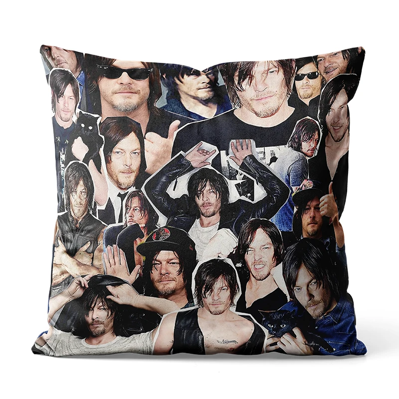 Gaslight Gatekeep Girlboss Norman Reedus Collage  Throw Pillow Covers Cushion Cases Pillowcases  45cm x 45cm