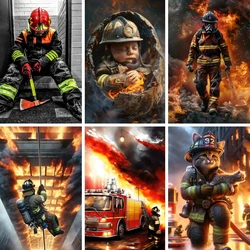 5D DIY Fireman Diamond Painting Kits Firefighter Heroes Cross Stitch Embroidery Art Picture Mosaic Craft Living Room Home Decor