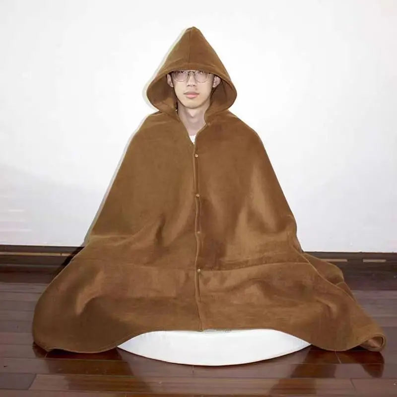 Chinese Style Traditional Meditation Cardigan Hoodie Men Poncho Women Buddhist Fleece Thick Monk Cloak Loose Long Zen Robe Coats