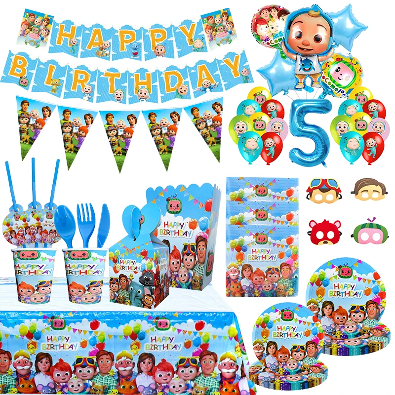 Watermelon Boy Family Birthday Decorations Cartoon Family Party Decor Supplies Balloons Banner Backdrop Tablecloth Tableware