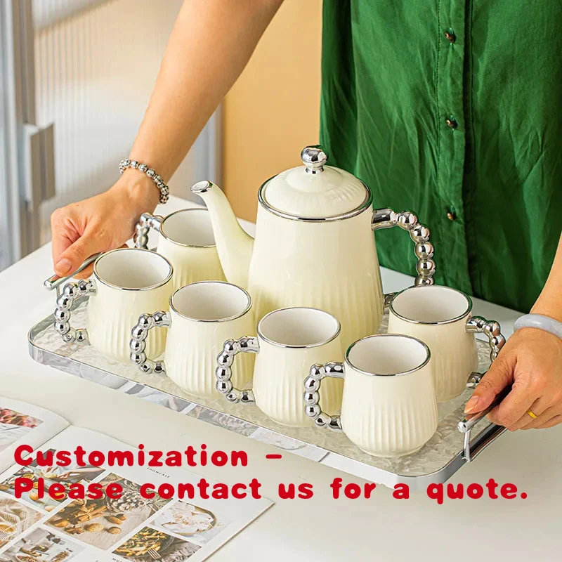 custom.Modern High-End Luxury Tea Set with Ceramic Cups & Kettle-Durable Food Grade Living Room Entertain