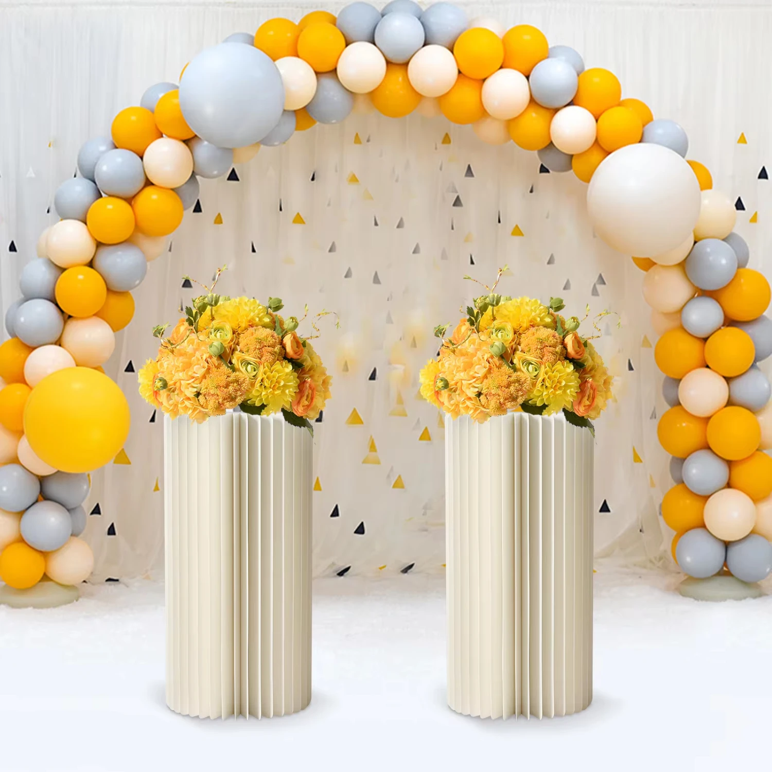 

New 2 PCS Cylinder Cardboard Flowers Stand Party Garden Decoration with Acrylic Lid