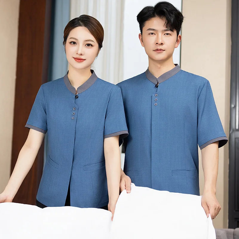 

Short-sleeved summer work uniform for cleaning staff in hotels, guesthouses, property management, and shopping malls