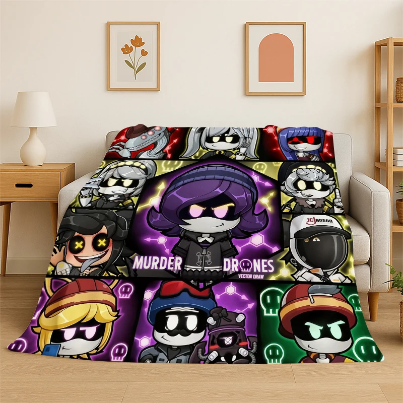 Cartoon Murder Drones Uzi V Robot Flannel Blanket Soft Warm Throw Blanket for Bedroom Living Room Bed Travel Camping Picnic