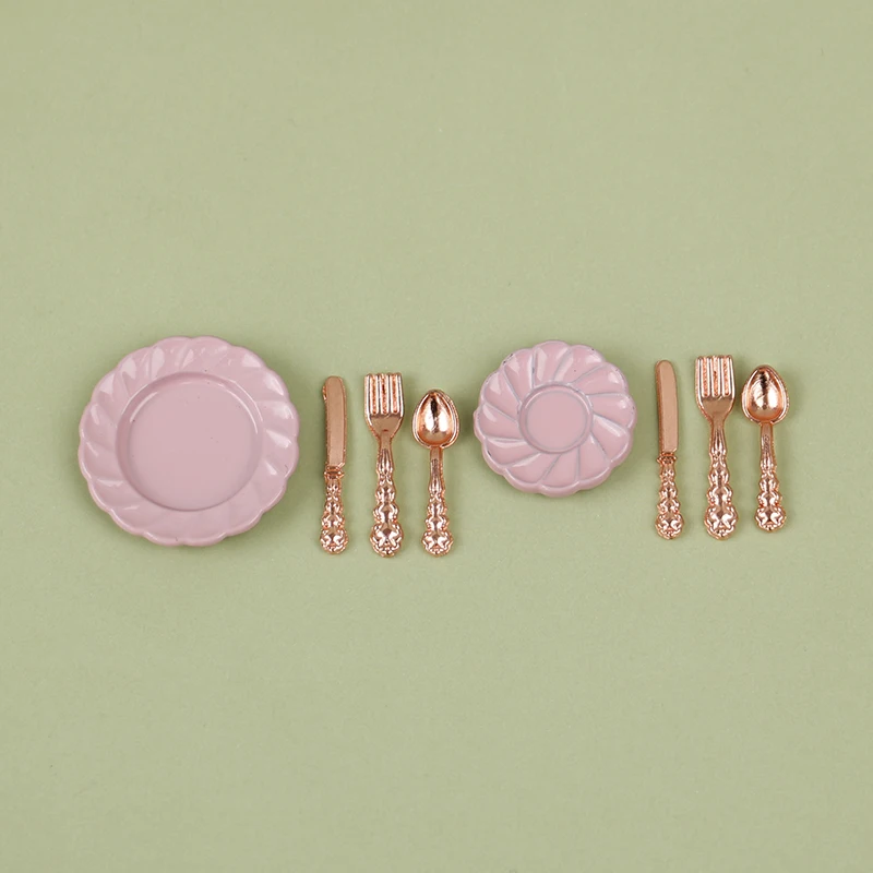 1:12 Dollhouse Miniatures Tableware Knife Fork Spoon Plate Set Accessories Toys