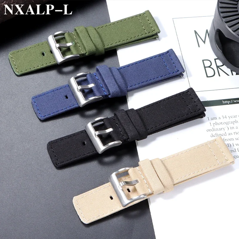 나일론 시계 스트랩 코튼 캔버스 밴드 20mm 22mm 남성용 팔찌 퀵 릴리스 브러시 버클 시계 밴드 Smartwatch Aaccessories