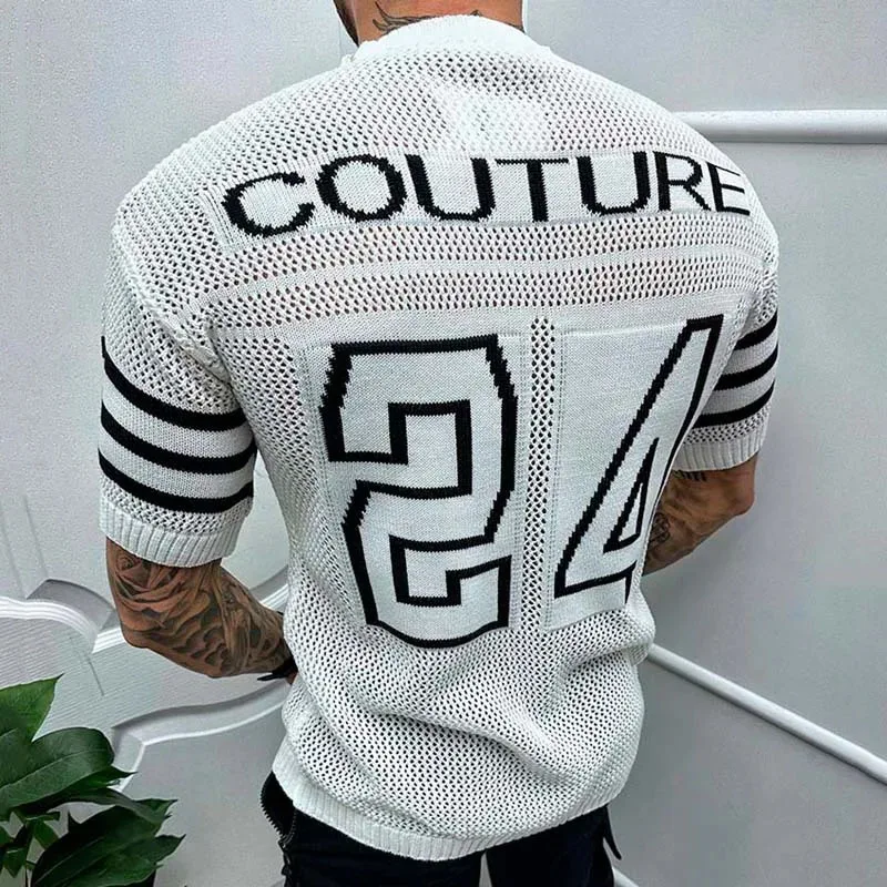 

Men's Short-sleeved Tee Sexy See-through T-shirt Top Summer New Men's Hollow Knit T-shirt Breathable Mesh Sweatshirt Y2k Clothes