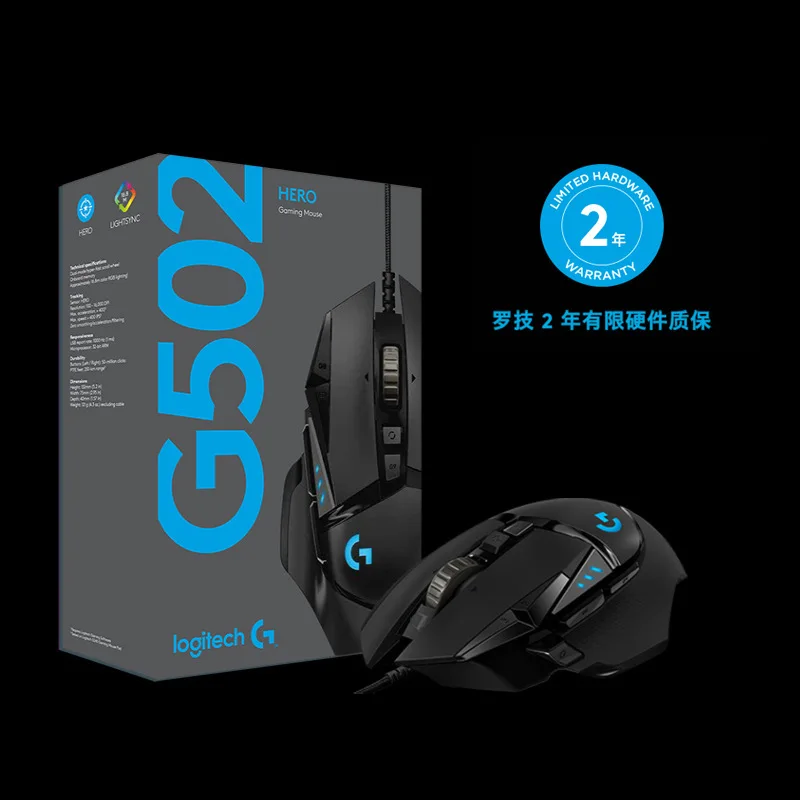 Imagem -02 - Logitech-mouse com Fio Hero G502 Acessórios Profissionais para Jogos 25600dpi Programação Luz Ajustável para pc Original