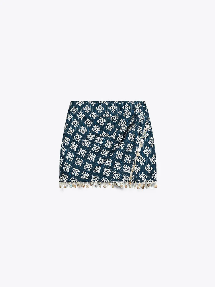 Summer New Women's High Waist Printed Beaded Decorative Casual Skirt Pants Ethnic Faionable Ele Trendy Women's Wear