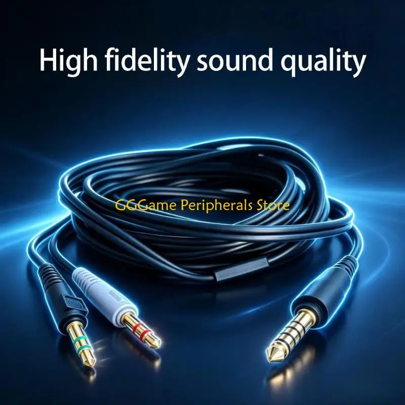 U55B Headphone Replacement Wire for ATH-GDL3, Gold-Finish 4.4mm and Two 3.5mm Contact Ends, Separate Sound and Voice Lines