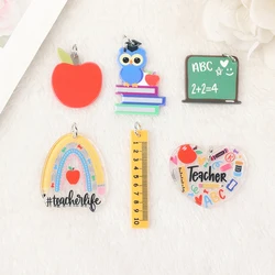 6Pcs Stationery Charms Acrylic Book Apple Ruler Jewlery Findings For Necklace Keychain DIY Making