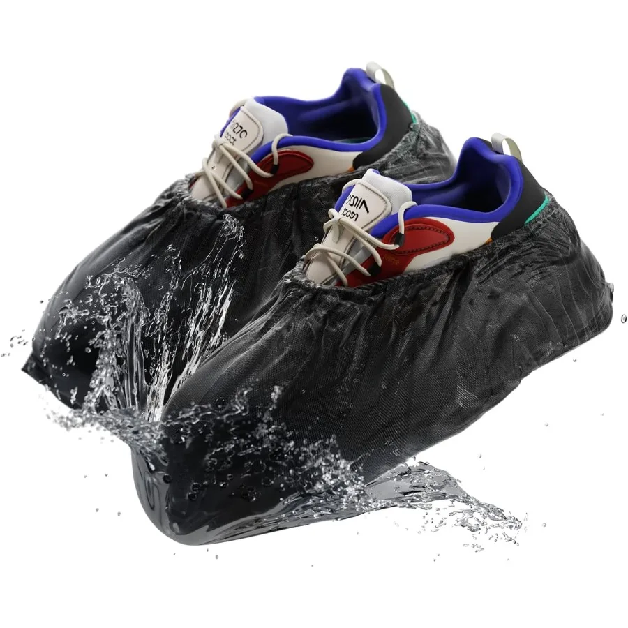 

Черные одноразовые бахилы для помещений, 16 x 5,75 дюйма, 100 упаковок, CPE бахилы, одноразовые нескользящие водонепроницаемые одноразовые бахилы