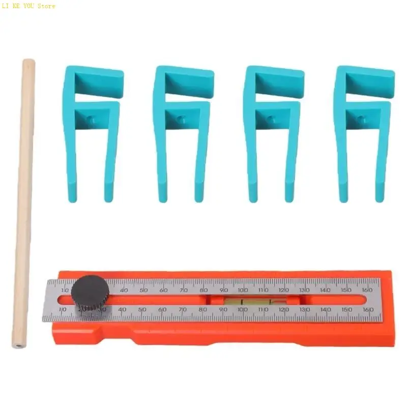 

W3JE Woodworking Marking Ruler Multifunctional Precise Horizontal Bubble Positioning Tool Adjustable with Measuring Ruler