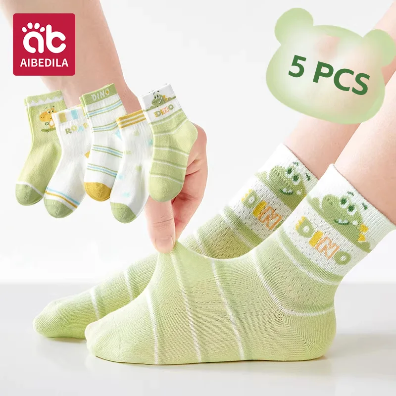

AIBEDILA Kids Boys Mesh Cotton Socks Thin Breathable Boneless Comfortable Kids Socks 5 Pairs Cartoon Pattern Summer 1-12Y