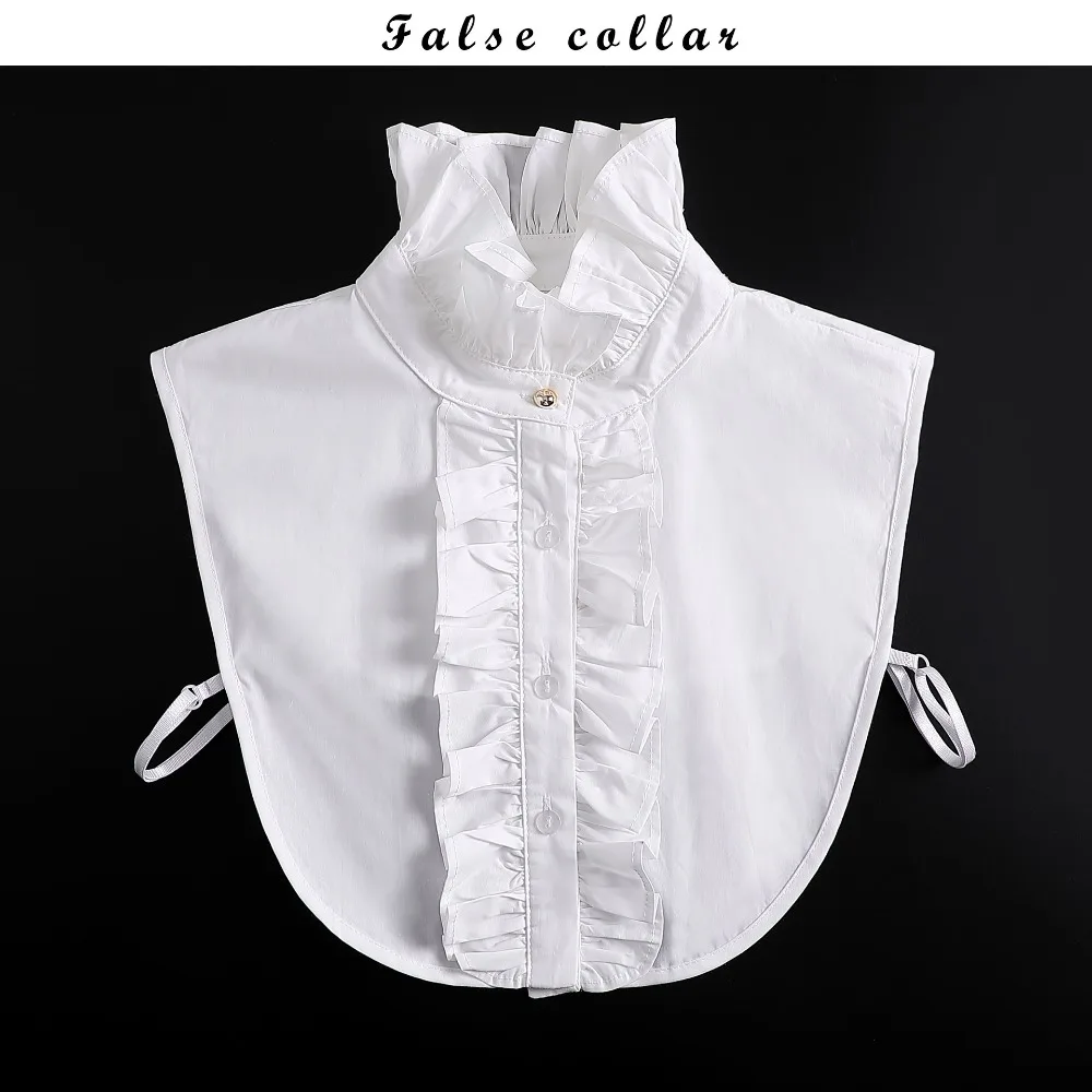 Retro White Detachable Fake Collar Ruffle Pleated Lotus Leaf Adjustable Neckline Korean Style Hollow Out Horn Cuff Women