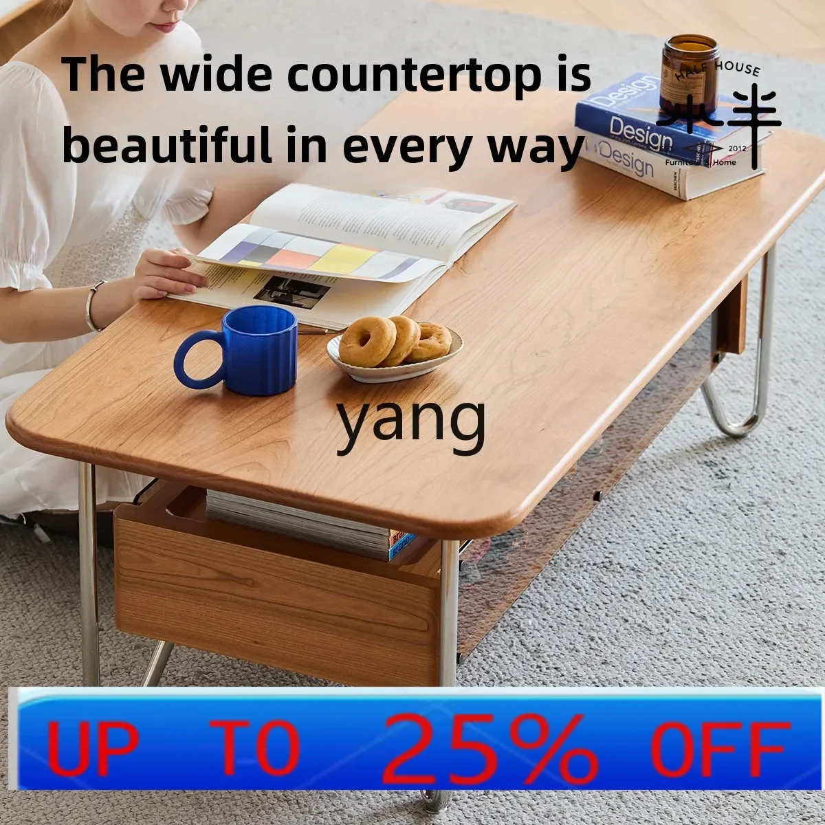 

Lmm medieval small apartment home living room tea table retro stainless steel cherry wood small table